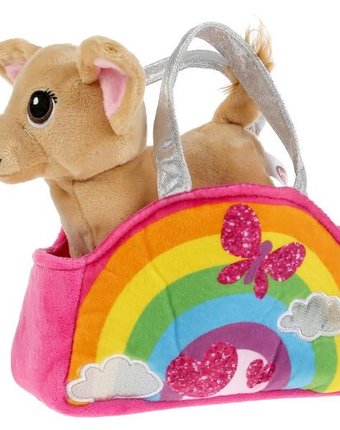 Мягкая игрушка Мой питомец Собачка в радужной сумочке с аппликацией 15 см