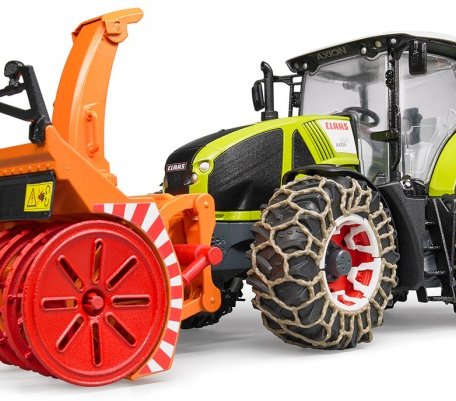 Bruder Трактор Claas Axion 950 c цепями и снегоочистителем