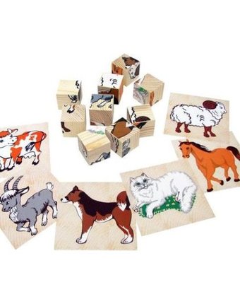 Миниатюра фотографии Кубики томик домашние животные (9 штук), 4 см