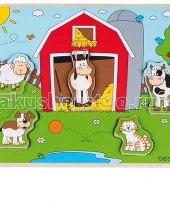 Миниатюра фотографии Деревянная игрушка beleduc развивающий пазл веселые друзья на ферме 11005