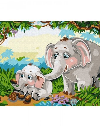 Миниатюра фотографии Molly картина по номерам слоны в джунглях 20х30 см