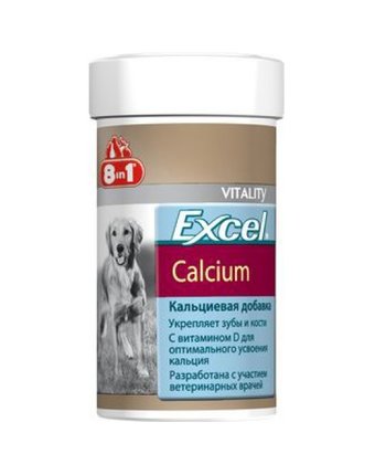 Миниатюра фотографии Витамины для взрослых собак 8in1 8in1 excel кальций 155 таблеток excel кальций, 155