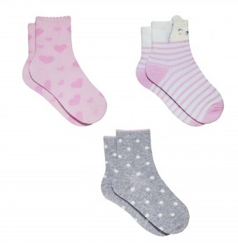 Носки детские "Зайка", 3 пары, розовый, серый, белый