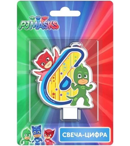 Фигурная свеча-цифра PJ Masks №6 8 см