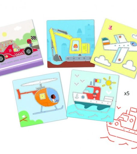 Деревянная игрушка Djeco Набор для трафаретов Транспорт