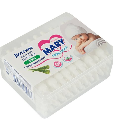 Ватные палочки Mary с ограничителем с алоэ, 60 шт