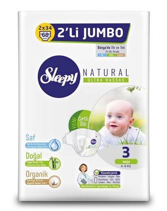 Миниатюра фотографии Подгузники sleepy natural organic baby diaper (4-9 кг) шт.