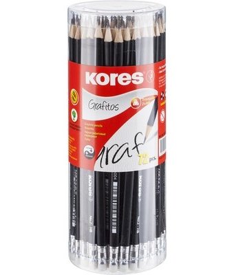 Миниатюра фотографии Kores  карандаш чернографитный трехгранный hb с ластиком 72 шт.