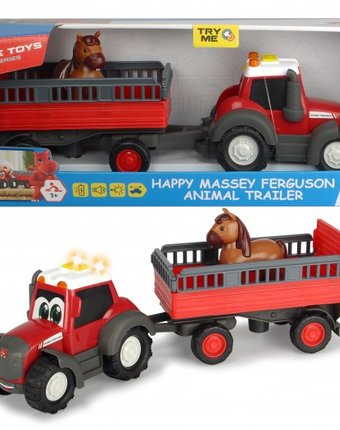 Dickie Трактор Happy Massey Ferguson с прицепом для перевозки животных 30 см