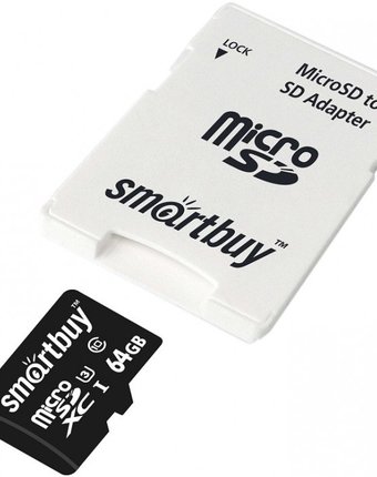 Миниатюра фотографии Smart buy карта памяти microsdxc 64gb pro u3 class 10 c адаптером sd