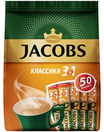 Jacobs Кофе растворимый Классика 3 в 1 порошкообразный 50 шт.