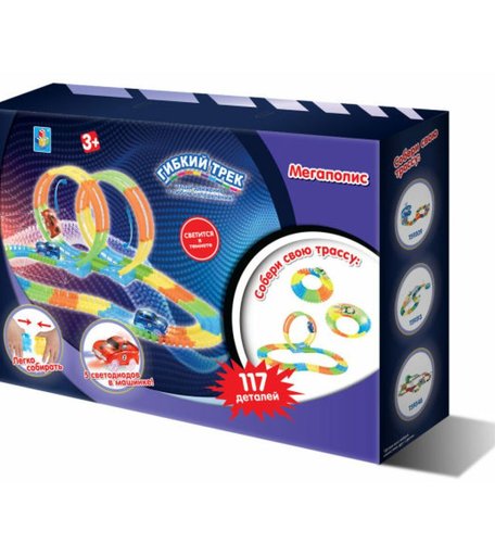 Автотрек 1Toy Гибкий Трек Мегаполис со световыми эффектами (117 дет.)