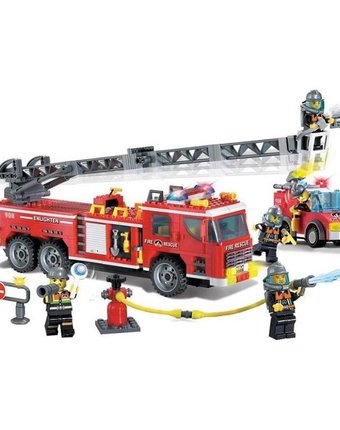 Миниатюра фотографии Конструктор enlighten brick пожарная машина с фигурками и аксессуарами (607 деталей)