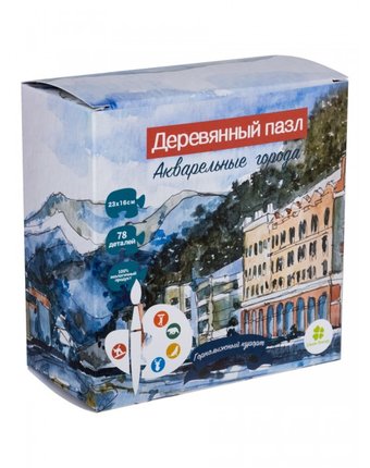 Миниатюра фотографии Деревянная игрушка clever energy пазл акварельные города горнолыжный курорт