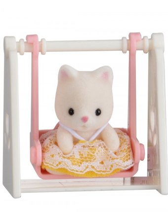 Миниатюра фотографии Sylvanian families набор младенец в пластиковом сундучке. кошка на качелях