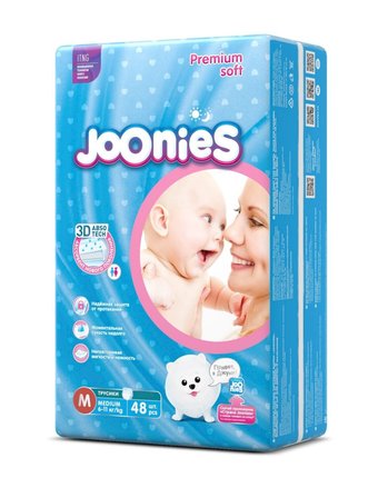 Трусики-подгузники Joonies Premium Soft Mega, р. 3, 6-11 кг, 48 шт