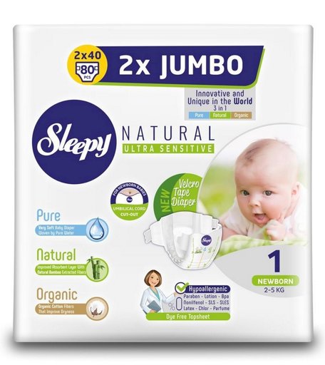 Подгузники Sleepy Natural Organic Baby Diaper (2-5 кг) шт.