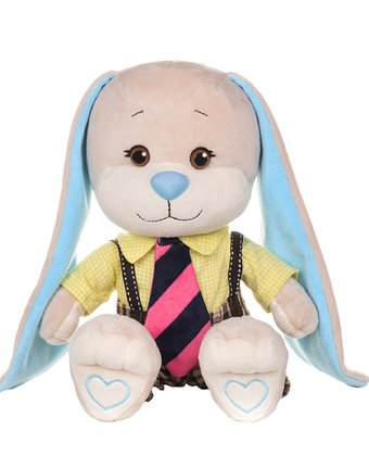 Миниатюра фотографии Мягкая игрушка jack&lin зайчик в желтой рубашке и полосатом галстуке 25 см цвет: бежевый/голубой