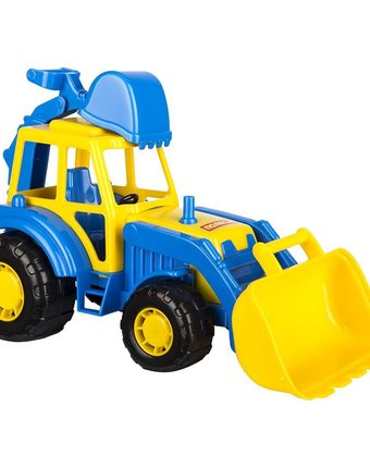 Миниатюра фотографии Трактор-экскаватор полесье мастер цвет: синий 27 см
