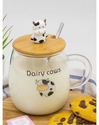 Миниатюра фотографии Mihi mihi кружка с крышкой и ложкой коровка dairy cows 450 мл