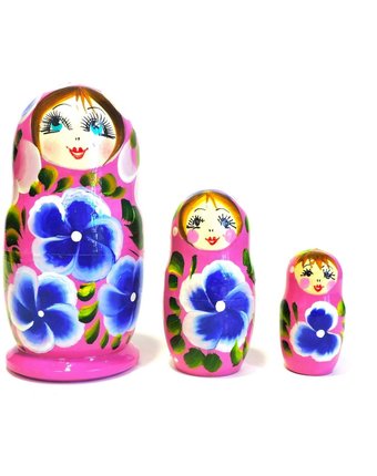 Миниатюра фотографии Матрешка taowa тройка розовая с синими цветами