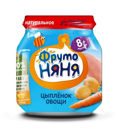 Пюре ФрутоНяня цыпленок-курица-морква-картофель, с 8 месяцев, 100 г