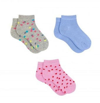 Носки детские, 3 пары, серый, голубой, розовый