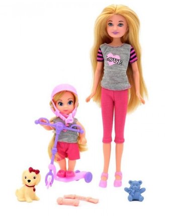 Funky Toys Кукла Мила 23 см с куклой Вики 12 см на самокате и с собачкой