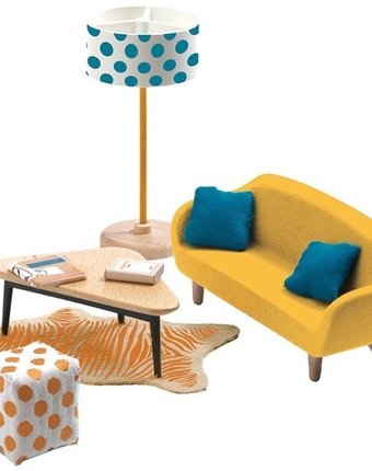 Миниатюра фотографии Djeco мебель для кукольного дома оранжевая гостиная