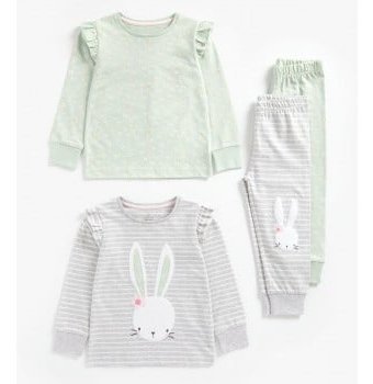 Миниатюра фотографии Пижамы "милый кролик", 2 шт., зеленый, серый