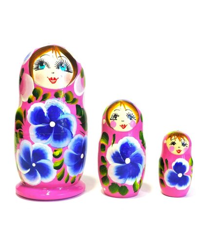 Матрешка Taowa Тройка розовая с синими цветами