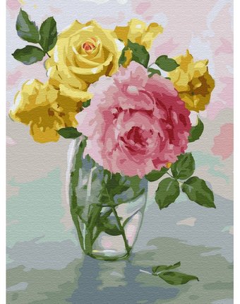 Миниатюра фотографии Molly картина по номерам с цветной схемой на холсте пионы и розы 40х30 см