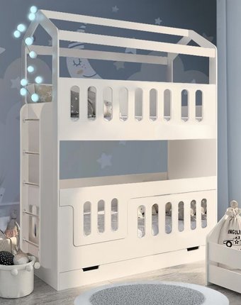Миниатюра фотографии Подростковая кровать кариви 2-ярусная сказочный домик дс-300 со сплошным бортом 180x80 см