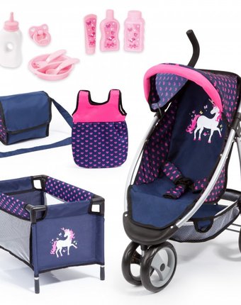 Миниатюра фотографии Bayer набор mega set: коляска jogger, манеж, сумка, костюм и аксессуары с единорогом