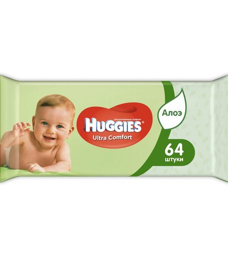 Салфетки Huggies «Ultra Comfort Алоэ» влажные с алоэ, 64 шт