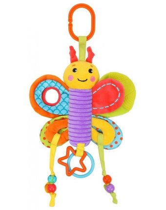 Миниатюра фотографии Подвесная игрушка жирафики функциональная с мягким прорезывателем шуршалкой бабочка