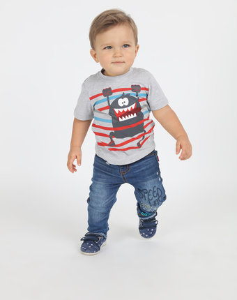 Миниатюра фотографии Серая футболка с принтом монстрик для мальчика