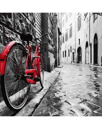 Миниатюра фотографии Molly картина по номерам красный велосипед в старом городе 40х50 см