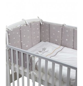 Миниатюра фотографии Бампер для детской кроватки perina toys "звёзды", серый, айвори