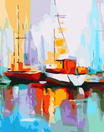 Color Kit Картина по номерам на подрамнике Цветные лодки в порту 50х40 см