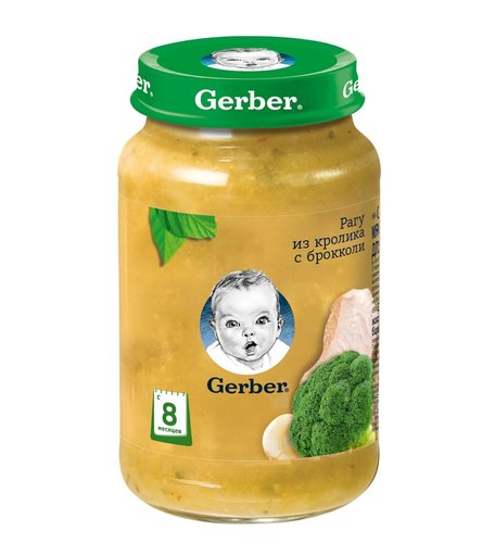 Пюре Gerber рагу из кролика с брокколи, с 8 месяцев, 190 г