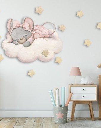 Миниатюра фотографии Miaworkstudio интерьерная наклейка мышка на облачке