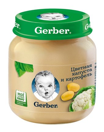 Миниатюра фотографии Пюре gerber цветная капуста-картофель, с 5 месяцев, 130 г