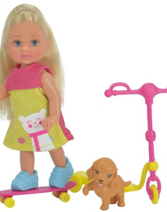 Simba Кукла Еви на скутере + скейт и собачка