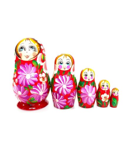 Матрешка Taowa Пятерка красная цветочек