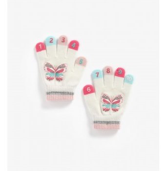 Перчатки "Бабочки" с цифрами, кремовый, розовый