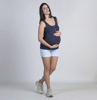 Миниатюра фотографии Шорты с бахромой для беременных, голубой