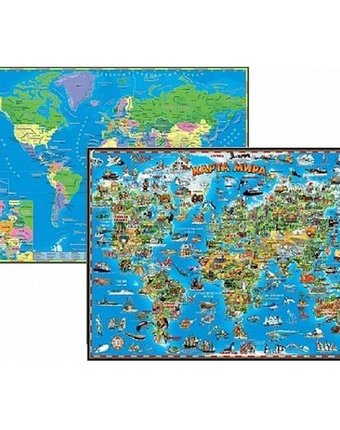 Миниатюра фотографии Карта мира геоцентр настольная двухсторонняя для детей