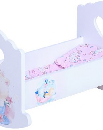 Миниатюра фотографии Кроватка для куклы детская 1 люлька котёнок с постельным бельём 30 см