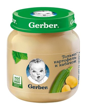 Миниатюра фотографии Пюре gerber только картофель-кабачок, с 5 месяцев, 130 г